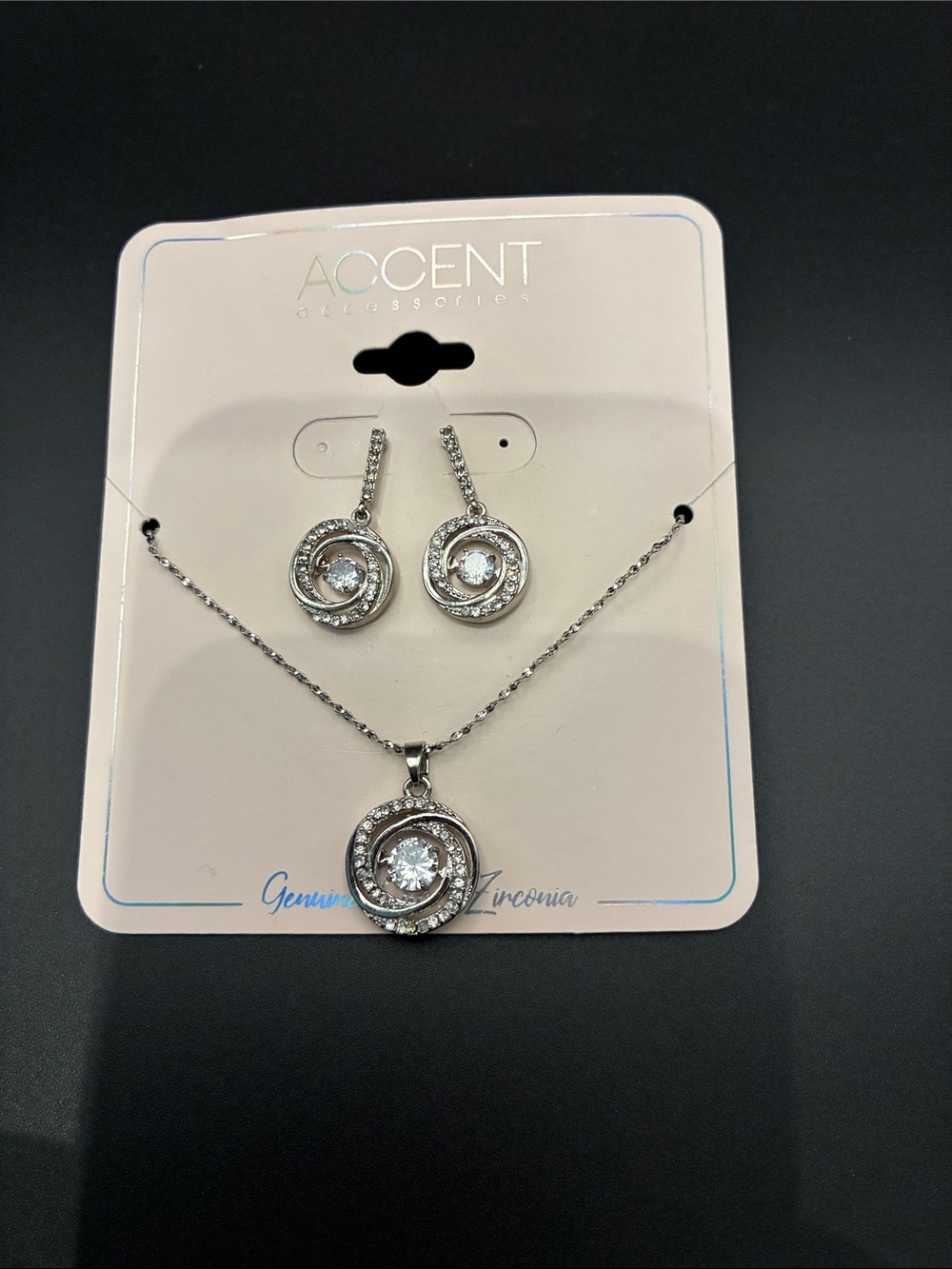 Silver Cubic Zirconia Necklace & Earring Set - Silver